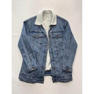 CI SONO Sherpa Lined Denim Jacket Juniors S Blue DJK939 Mid Length Trucker Coat